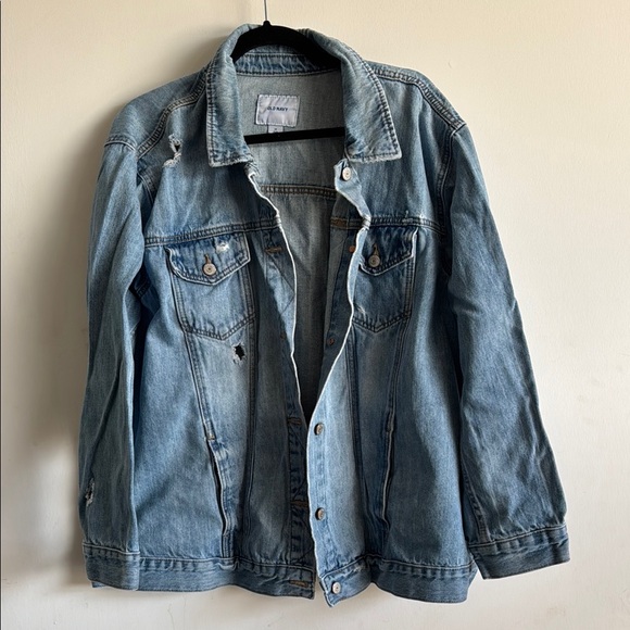 Old Navy Blue Denim Distressed Jacket 2X - Picture 1 of 6